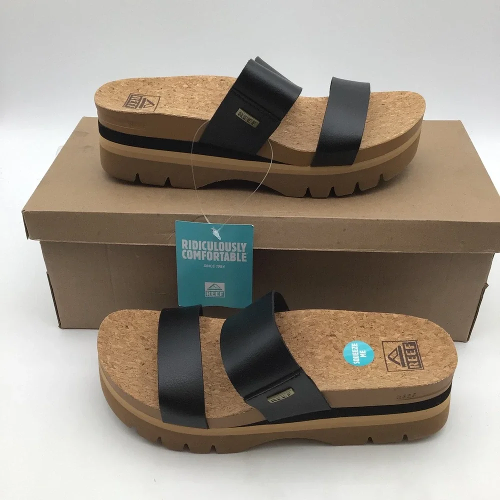 Reef Cushion Vista Higher Black Platform Sandals CJ0654 Womens Size 9 NEW